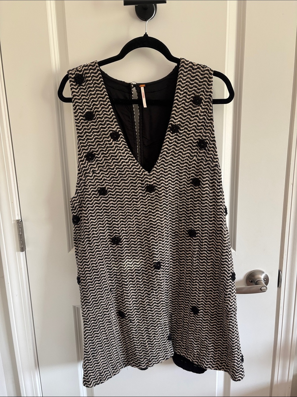 Free People Black and Cream Sleeveless V-Neck Mini Dress